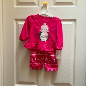 Carter’s Girls Pink White Penguins Snowflakes Matching Pajama Set size 12 months